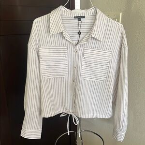 Adrianna Papell White and Black Striped Blouse